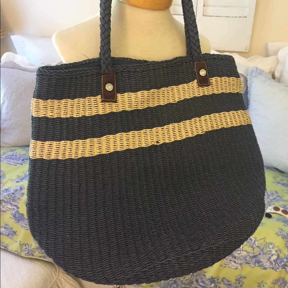 Gap navy straw bag with leather handles